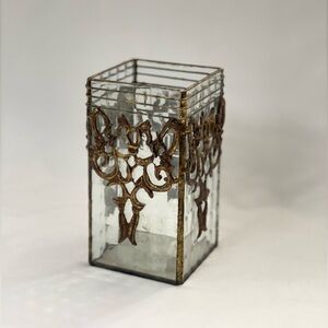 Vintage Glass Candle Holder, Brass, makeup brush holder, craft holder